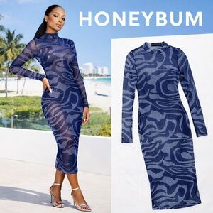 Honeybum Mesh Bodycon Dress Sheer Y2K Clubwear Nightlife Party Stretch Size S